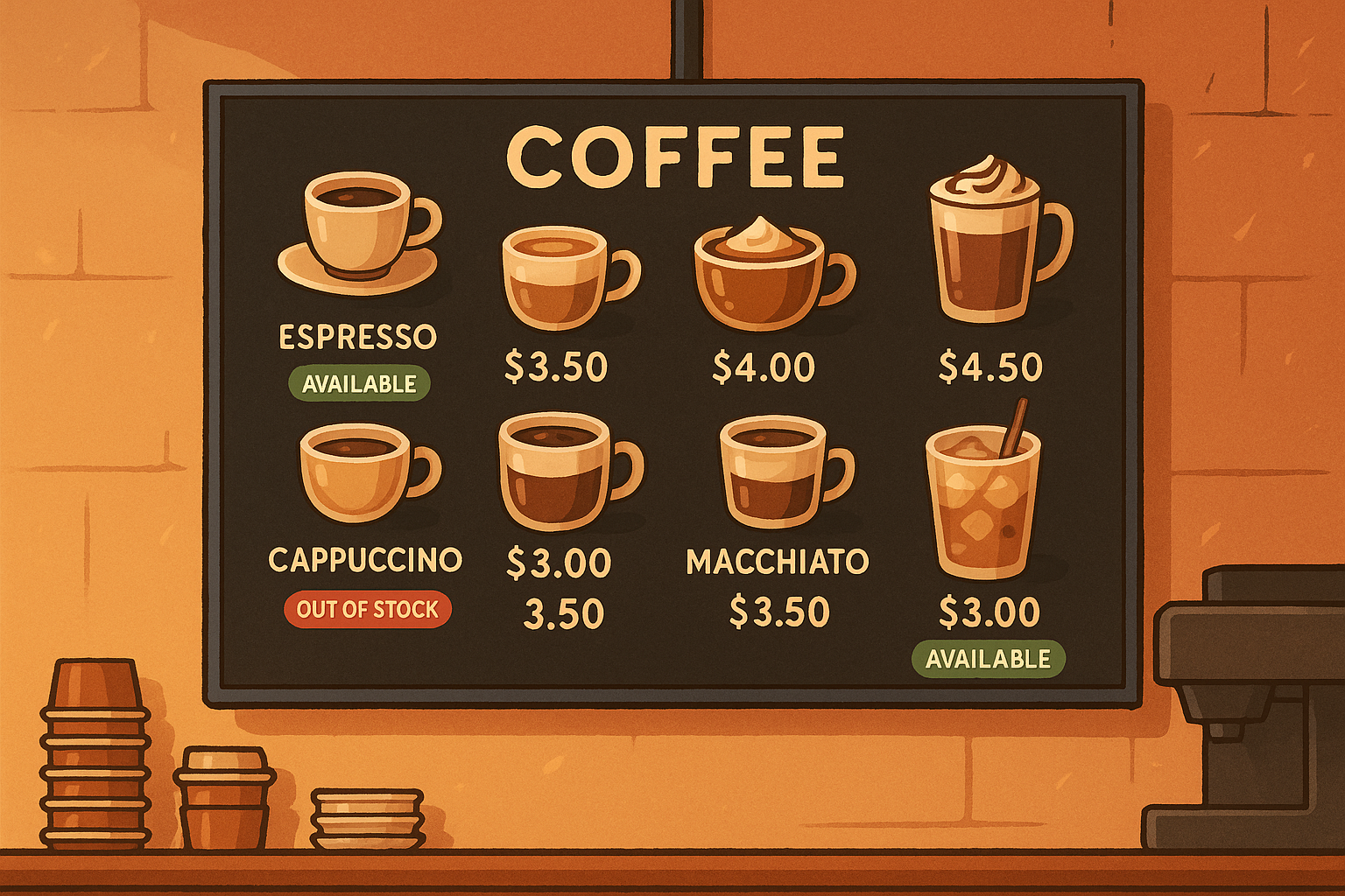 Kitchen display system menu board on TV